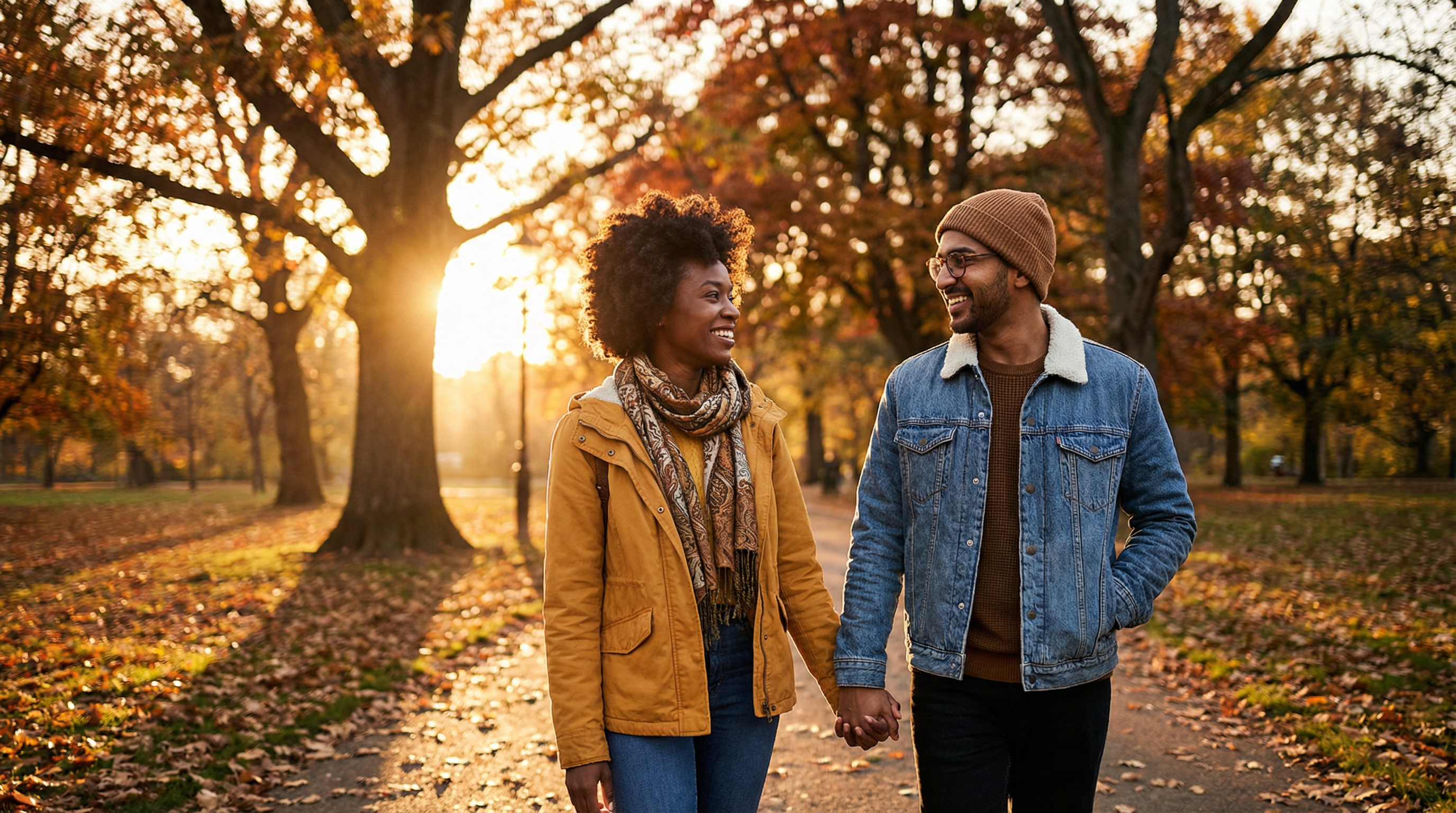 Couple walking in park