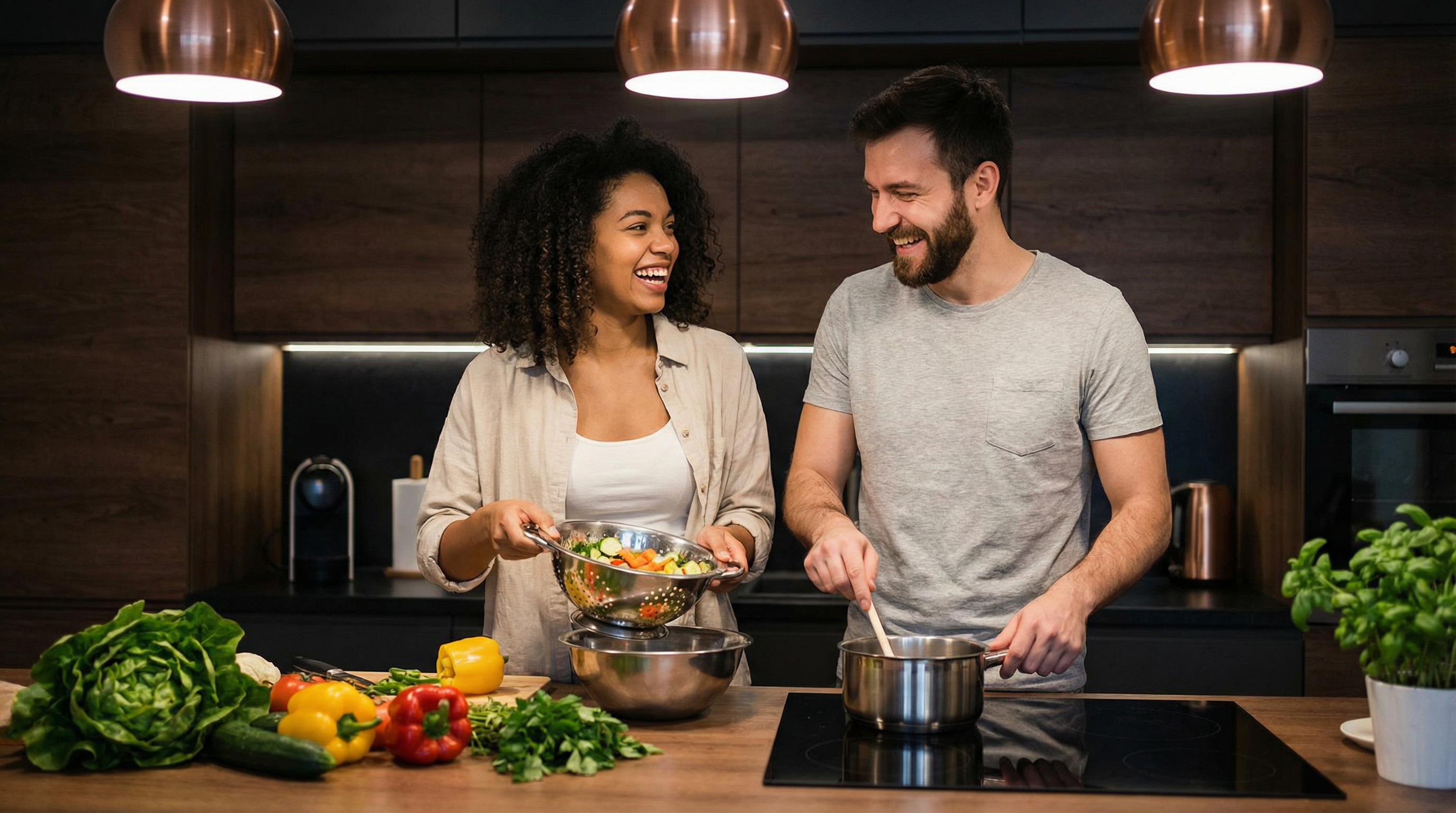 Couple cooking together