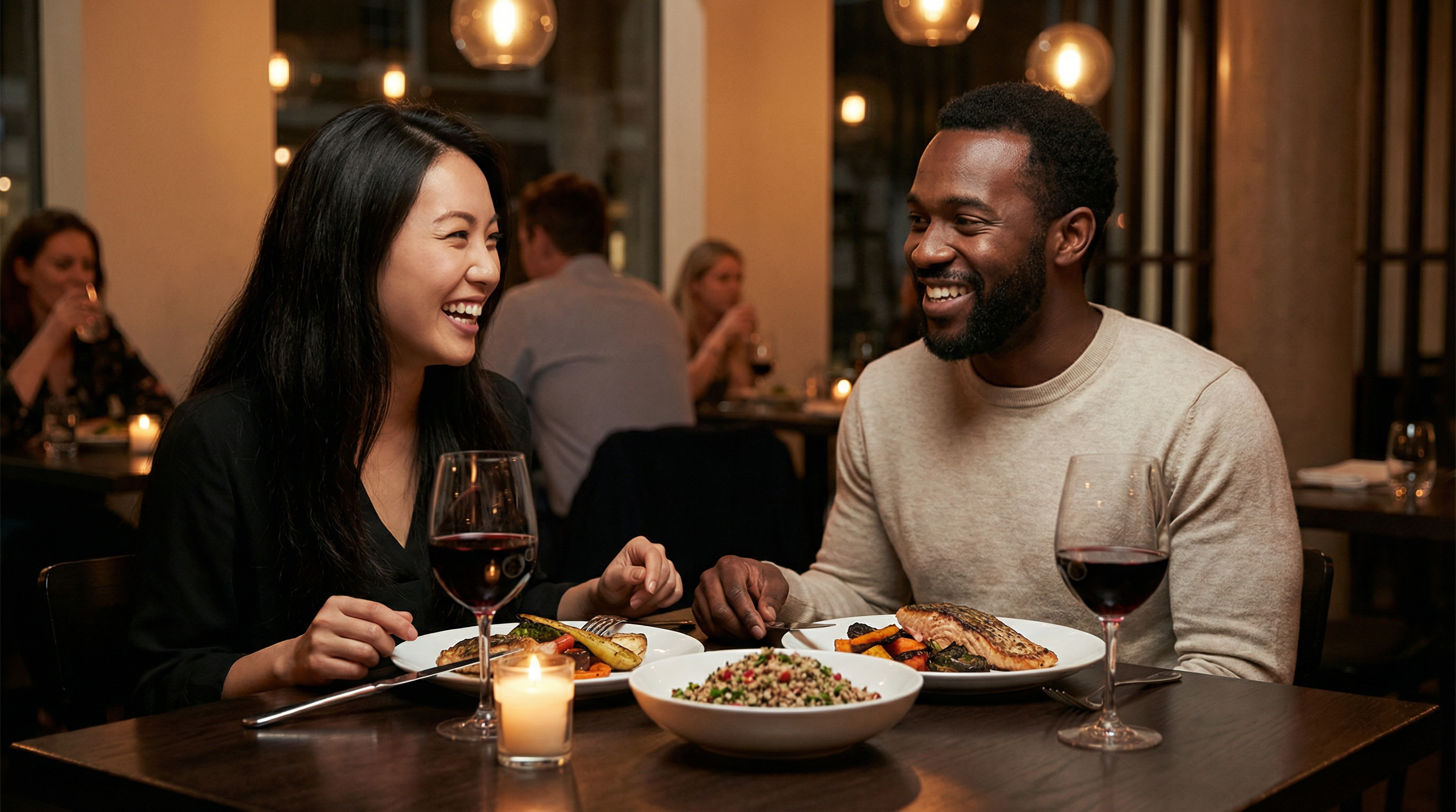 Couple enjoying a safe dinner together